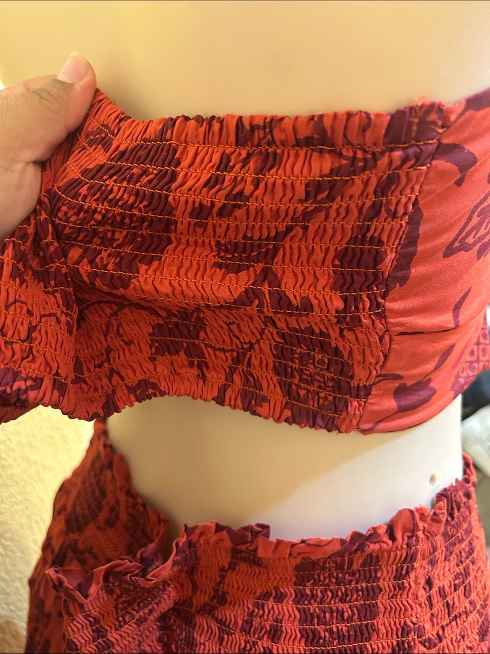 Anthropologie Rust Floral Cutout Bandeau Skirt Set - Picture 5 of 8